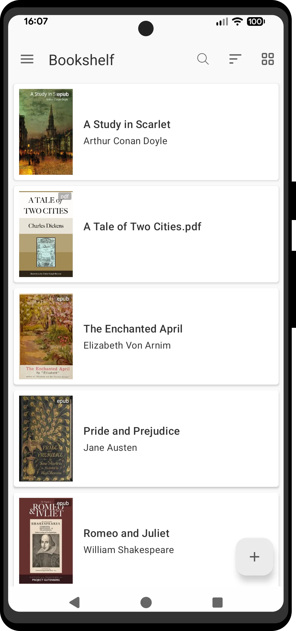 List view of books