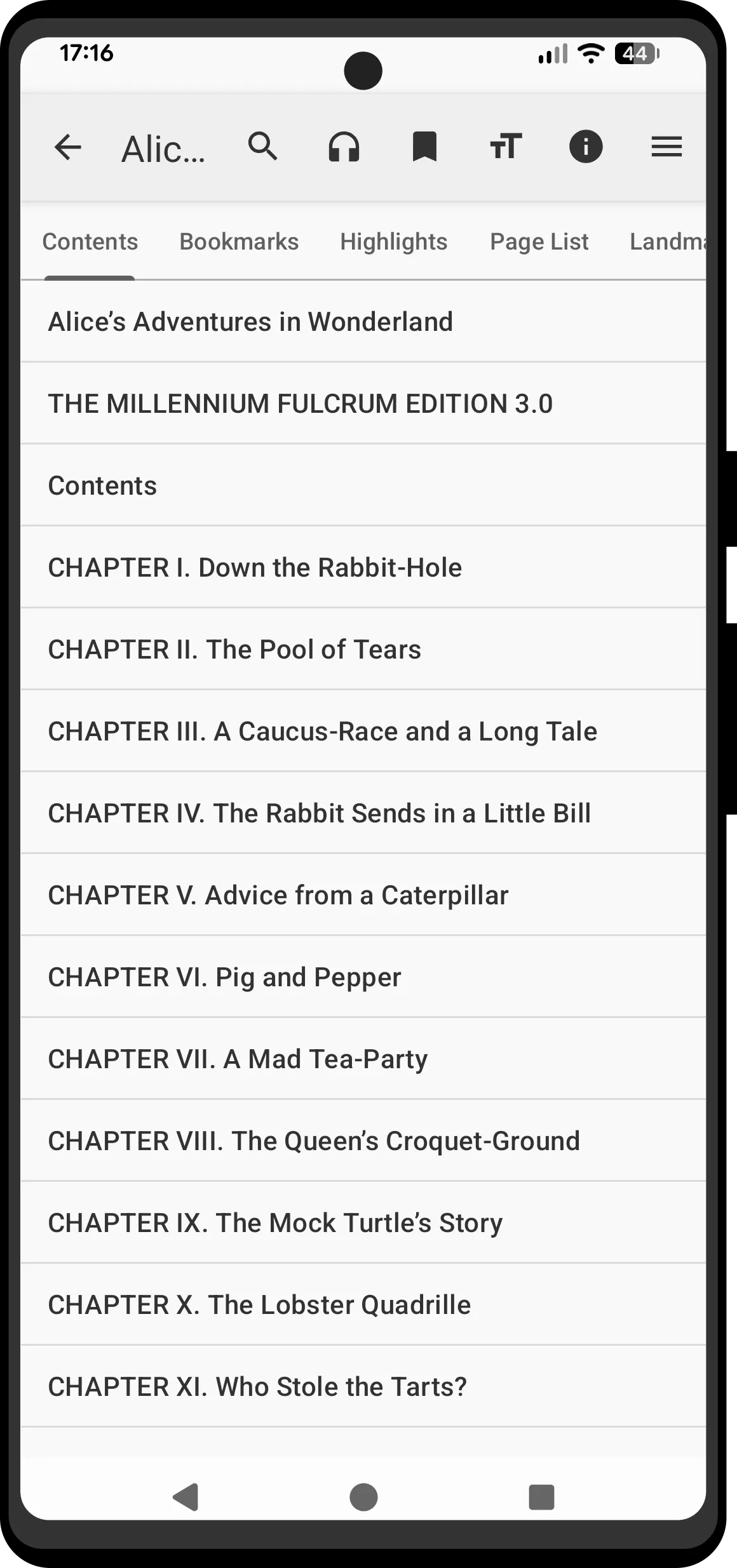 Table of contents